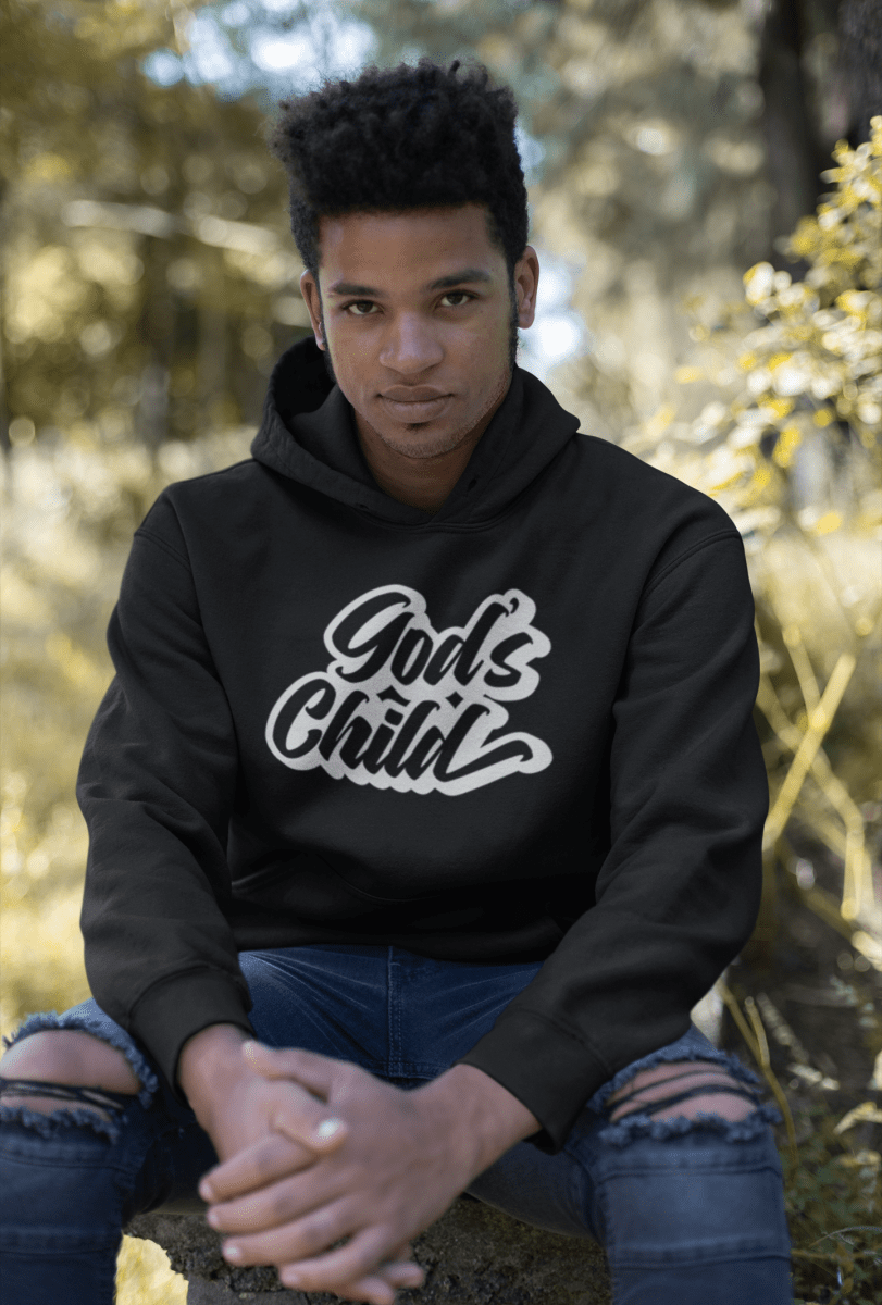 "God's Child Script" Hoodie (Black) - The Crown Him Brand