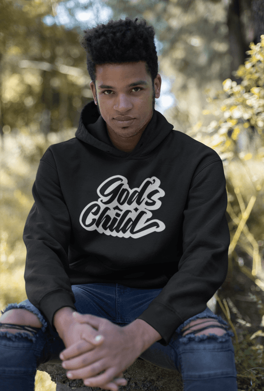"God's Child Script" Hoodie (Black) - The Crown Him Brand